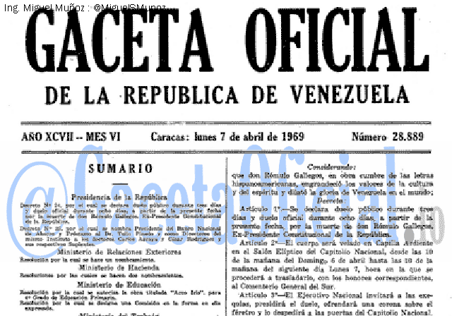 Gaceta Oficial 28889 del 7 Abril 1969