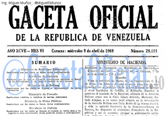 Gaceta Oficial 28891 del 9 Abril 1969