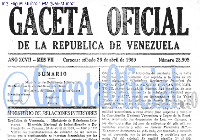 Gaceta Oficial 28905 del 26 Abril 1969