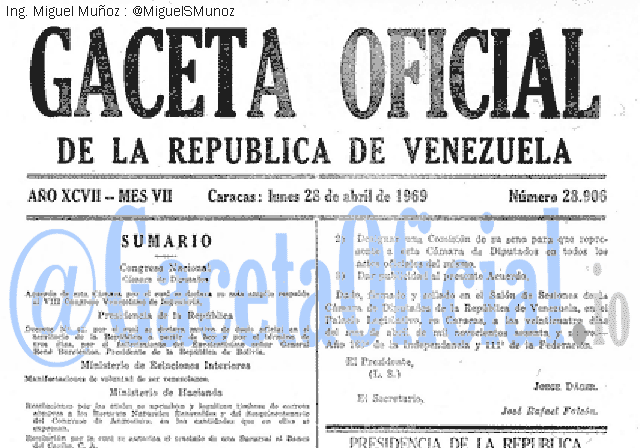 Gaceta Oficial 28906 del 28 Abril 1969