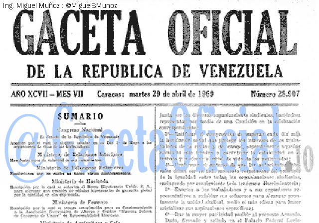 Gaceta Oficial 28907 del 29 Abril 1969