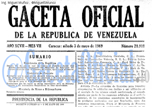 Gaceta Oficial 28910 del 3 Mayo 1969