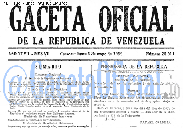 Gaceta Oficial 28911 del 5 Mayo 1969