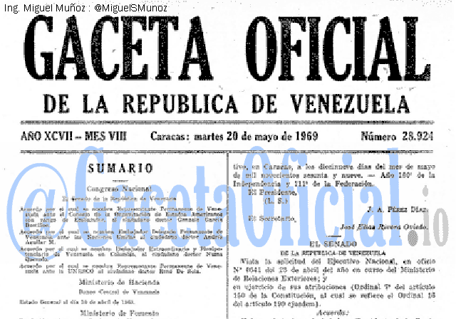 Gaceta Oficial 28924 del 20 Mayo 1969
