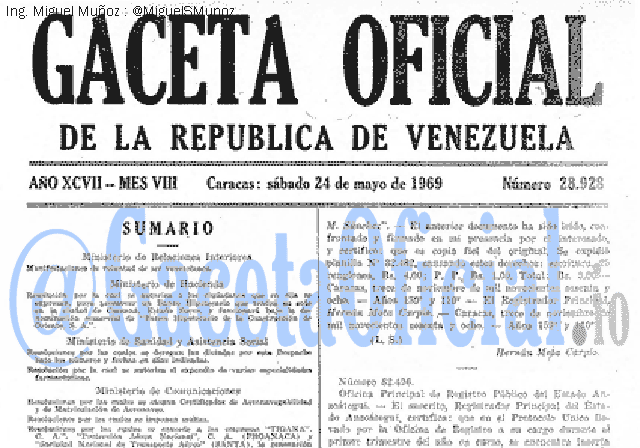 Gaceta Oficial 28928 del 24 Mayo 1969