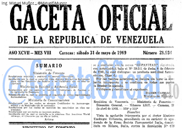 Gaceta Oficial 28934 del 31 Mayo 1969