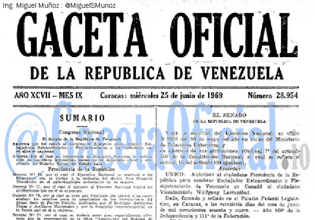 Gaceta Oficial 28954 del 25 Junio 1969