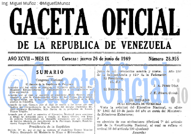 Gaceta Oficial 28955 del 26 Junio 1969