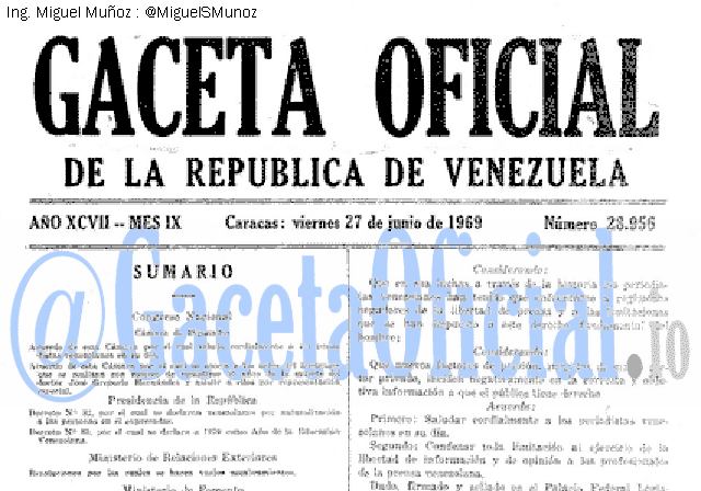 Gaceta Oficial 28956 del 27 Junio 1969
