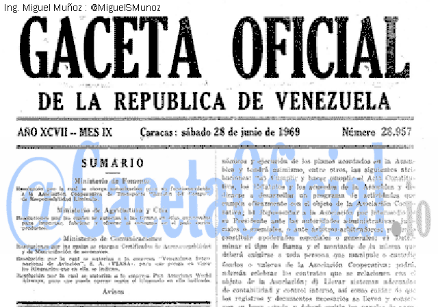Gaceta Oficial 28957 del 28 Junio 1969