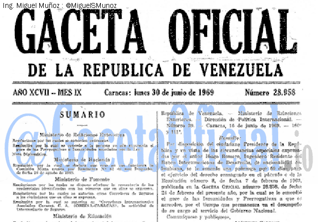 Gaceta Oficial 28958 del 30 Junio 1969