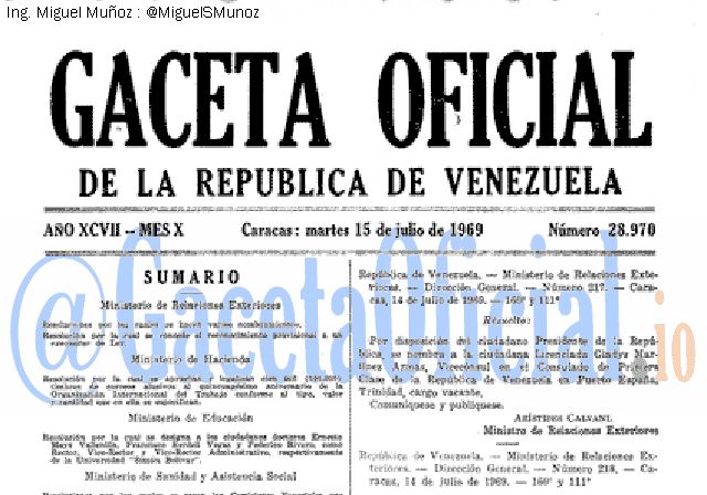Gaceta Oficial 28970 del 15 Julio 1969