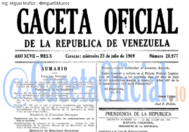 Gaceta Oficial 28977 del 23 Julio 1969