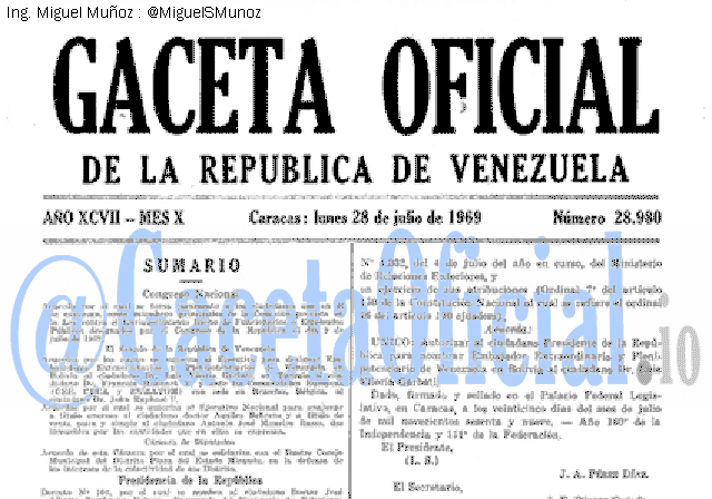 Gaceta Oficial 28980 del 28 Julio 1969