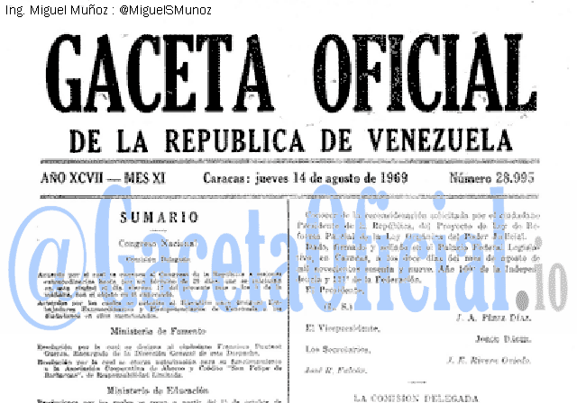 Gaceta Oficial 28995 del 14 Agosto 1969