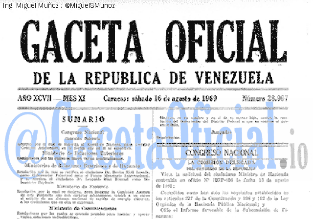 Gaceta Oficial 28997 del 16 Agosto 1969
