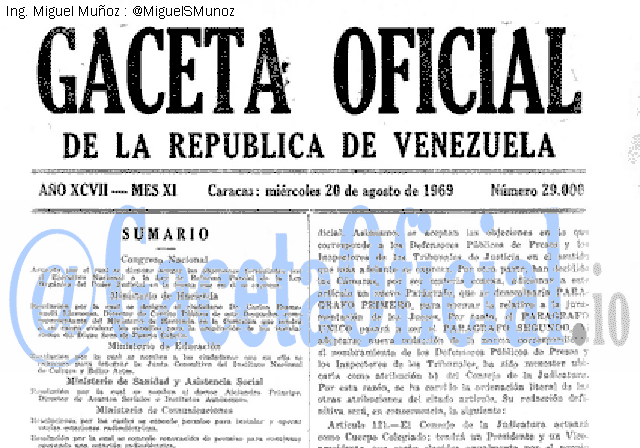 Gaceta Oficial 29000 del 20 Agosto 1969
