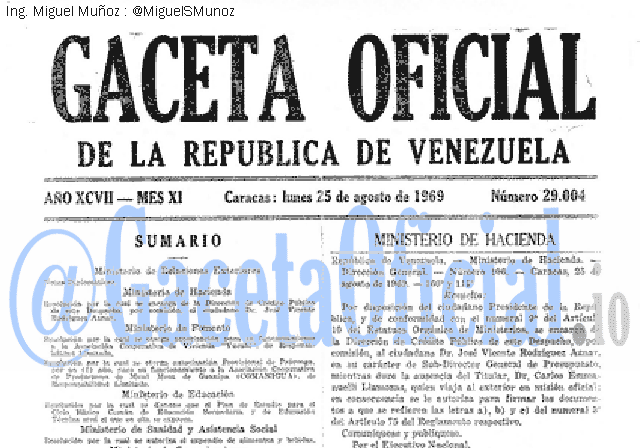 Gaceta Oficial 29004 del 25 Agosto 1969