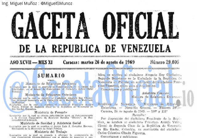 Gaceta Oficial 29005 del 26 Agosto 1969