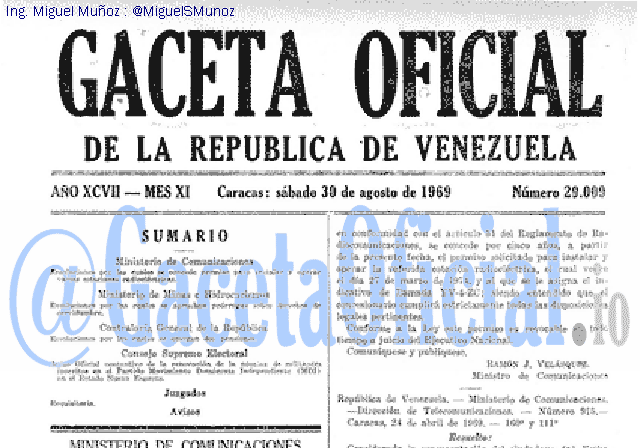 Gaceta Oficial 29009 del 30 Agosto 1969