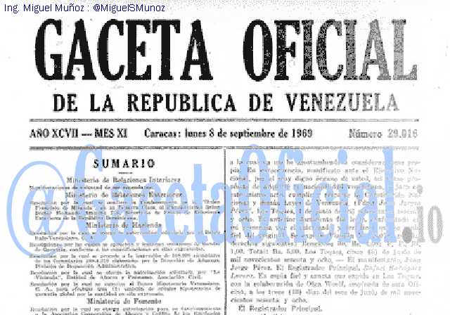 Gaceta Oficial 29016 del 8 Septiembre 1969
