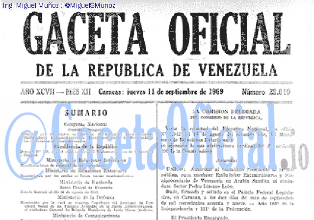 Gaceta Oficial 29019 del 11 Septiembre 1969