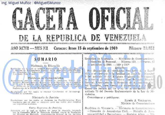 Gaceta Oficial 29022 del 15 Septiembre 1969