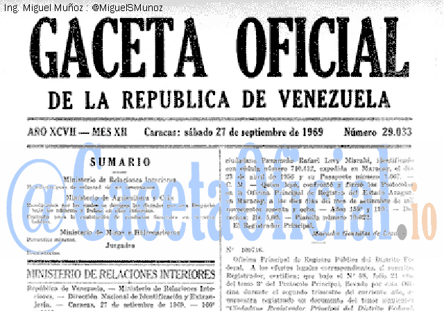 Gaceta Oficial 29033 del 27 Septiembre 1969
