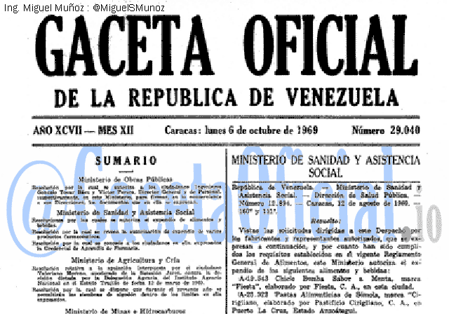 Gaceta Oficial 29040 del 6 Octubre 1969