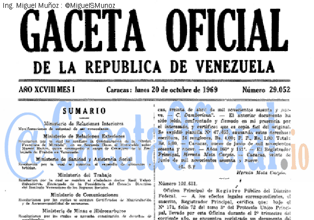 Gaceta Oficial 29052 del 20 Octubre 1969