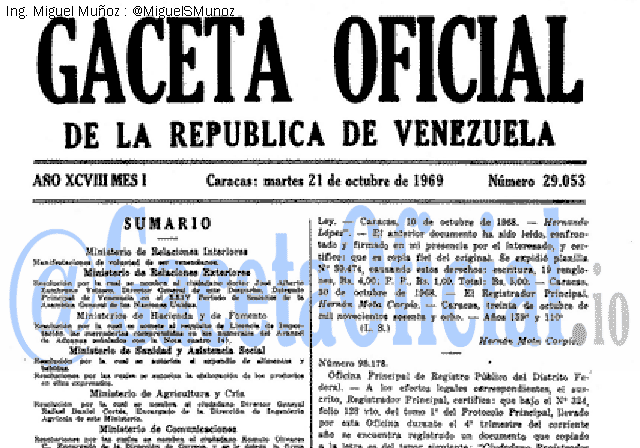 Gaceta Oficial 29053 del 21 Octubre 1969