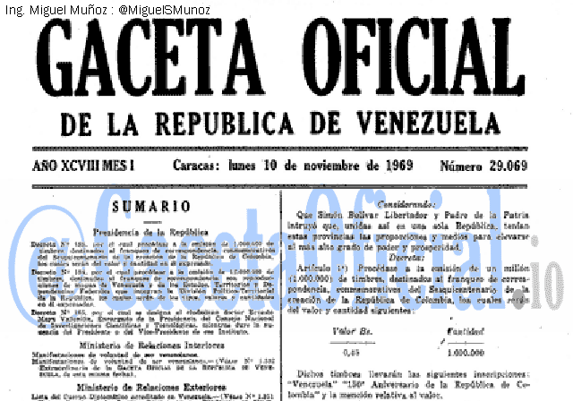 Gaceta Oficial 29069 del 10 Noviembre 1969