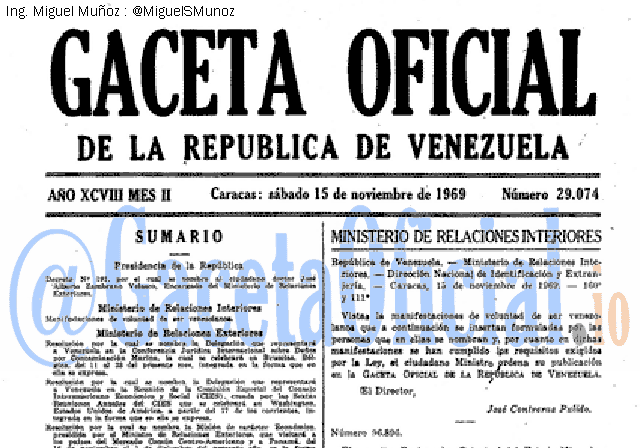 Gaceta Oficial 29074 del 15 Noviembre 1969