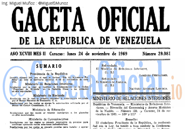 Gaceta Oficial 29081 del 24 Noviembre 1969