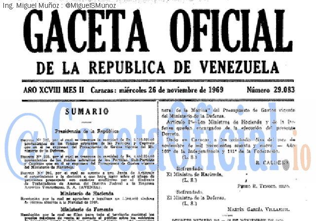 Gaceta Oficial 29083 del 26 Noviembre 1969