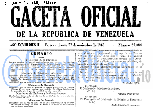 Gaceta Oficial 29084 del 27 Noviembre 1969