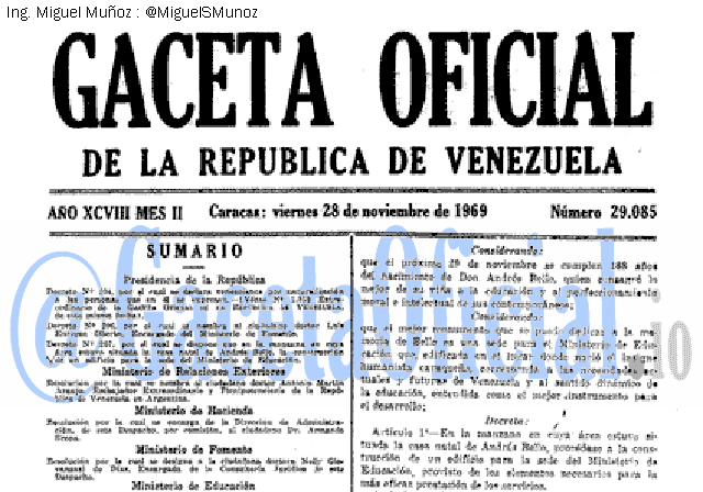Gaceta Oficial 29085 del 28 Noviembre 1969