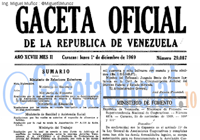 Gaceta Oficial 29087 del 1 Diciembre 1969