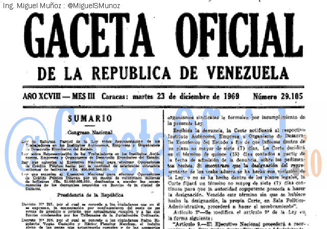 Gaceta Oficial 29105 del 23 Diciembre 1969