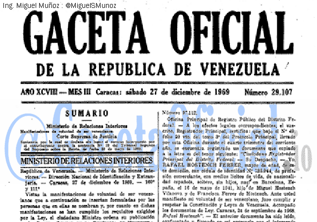 Gaceta Oficial 29107 del 27 Diciembre 1969