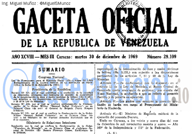 Gaceta Oficial 29109 del 30 Diciembre 1969