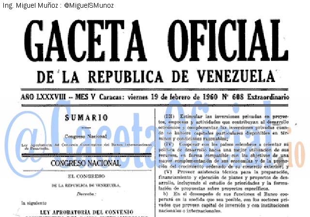 Gaceta Oficial 608 del 19 Febrero 1960