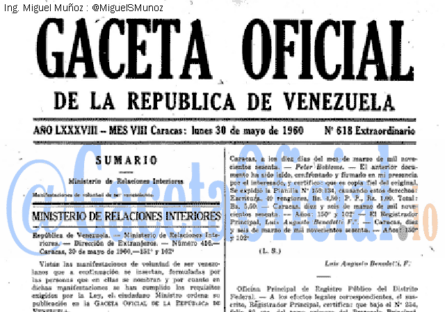Gaceta Oficial 618 del 30 Mayo 1960