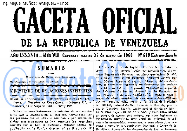 Gaceta Oficial 619 del 31 Mayo 1960
