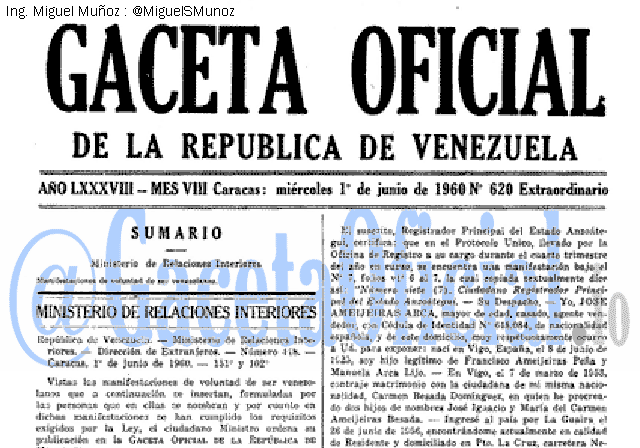 Gaceta Oficial 620 del 1 Junio 1960