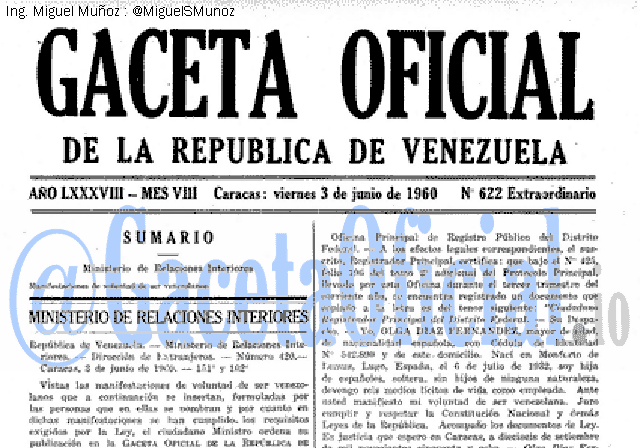 Gaceta Oficial 622 del 3 Junio 1960