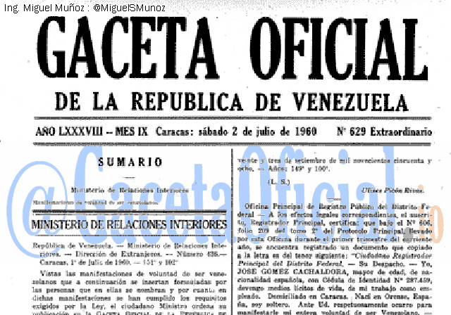 Gaceta Oficial 629 del 2 Julio 1960