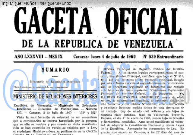 Gaceta Oficial 630 del 4 Julio 1960
