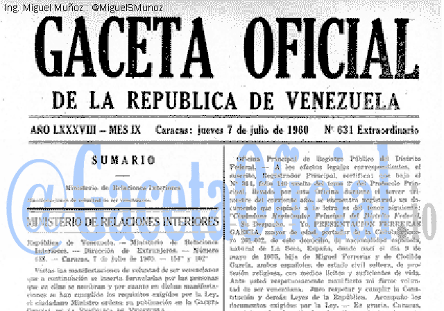 Gaceta Oficial 631 del 7 Julio 1960