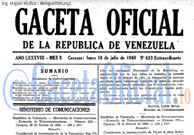 Gaceta Oficial 633 del 18 Julio 1960